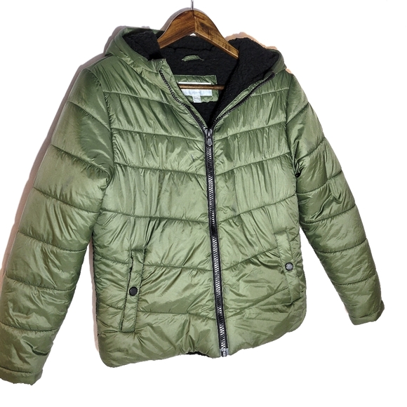 Boys Michael Kors Olive Green Fleece Lined Puffer - Picture 1 of 6